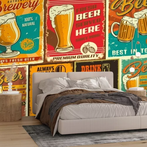 Fototapete Bier im Glas auf dem Vintage-Motiv