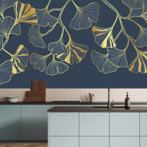 Sticker Luxury Gold Ginkgo line arts Background design vector.