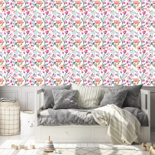 Tapete colorful wild floral watercolor seamless pattern