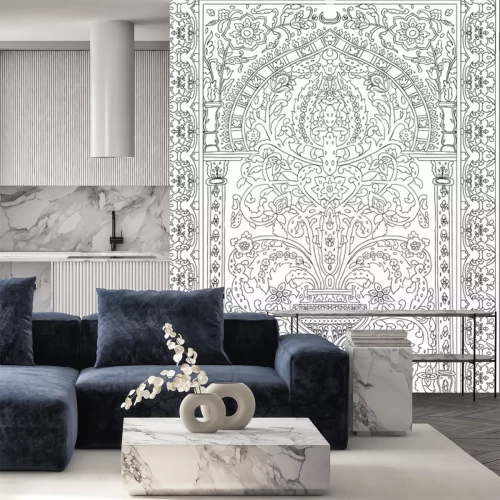 Sticker Arabic tile fresca flower black white