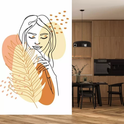 Fototapete Porträt einer Frau mit Blatt im modernen Stil