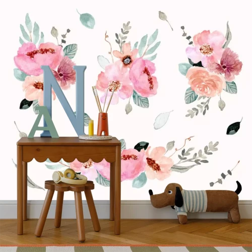 Sticker Pastellfarbene florale Illustrationen auf weißem Hintergrund