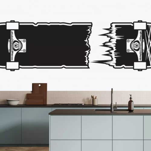 Sticker Monochrome broken skateboard design. Vector illustration.