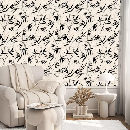 Tapete Bambusblätter im Retro-Stil