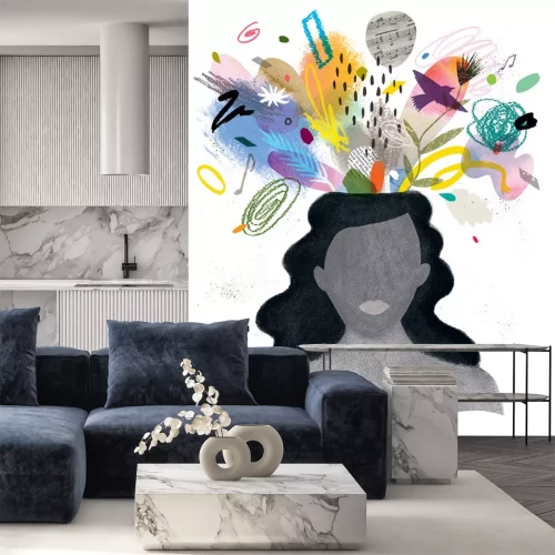 Sticker woman with abstract elements popping out of her head