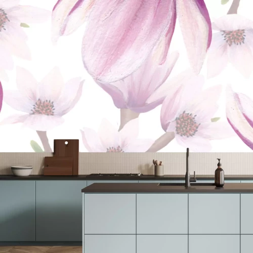 Fototapete horizontal border with hand painted magnolia