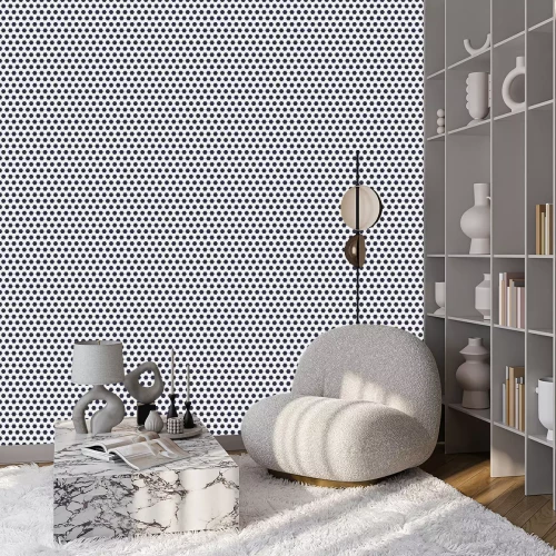 Tapete Seamless pattern of soccer or football with black and white hexagons. Horizontal, traditional sport texture of ball for game. Easily resizable and color, vector illustration.