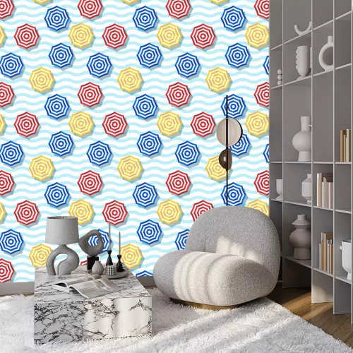 Tapete Bunte Sonnenschirme am Meeresstrand