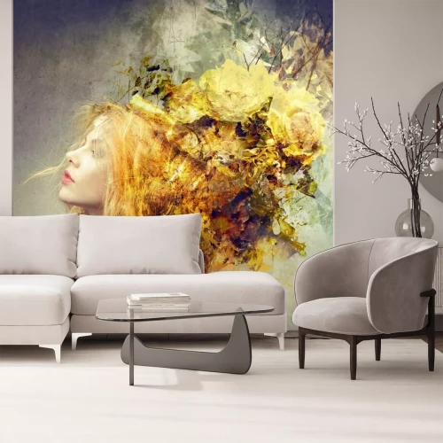 Fototapete Frau mit Blumen im Haar