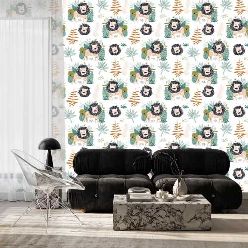 Tapete Löwen und tropische Pflanzen für Kinder