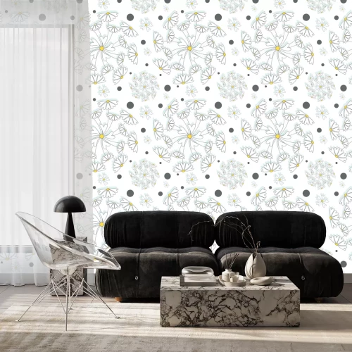 Tapete Weiße Blumen wie Pusteblumen angeordnet