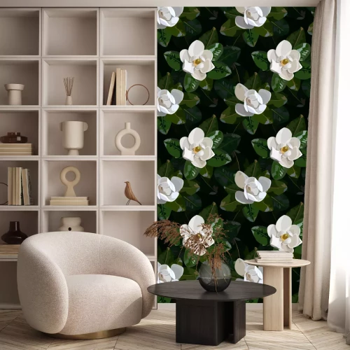 Tapete seamless pattern with magnolia leaves and flowers
