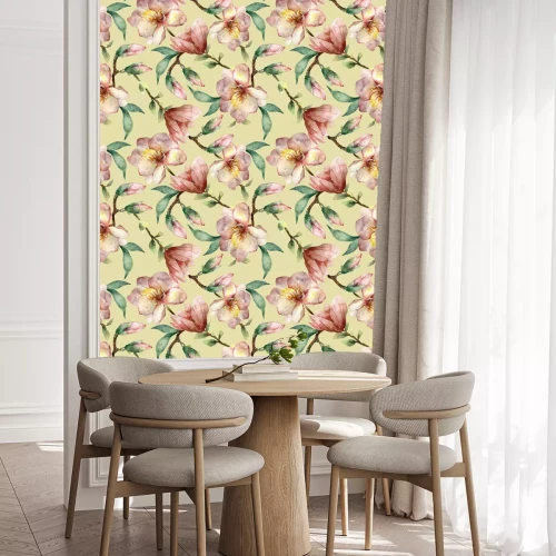 Tapete Magnolia pattern on olive background