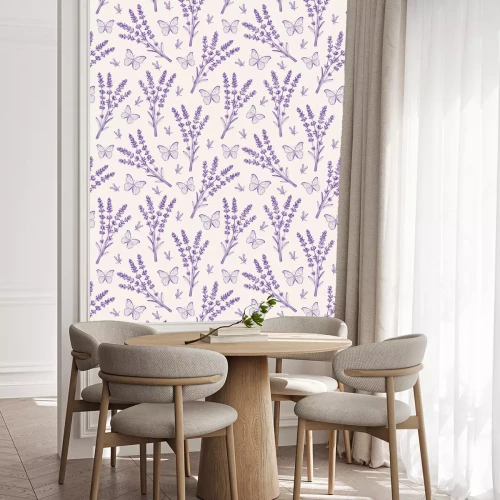 Tapete Vintage seamless pattern with lavender flowers and butterflies.