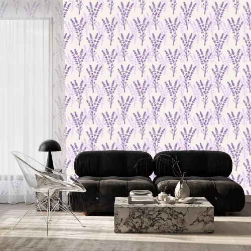 Tapete Vintage seamless pattern with lavender flowers.