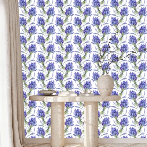 Tapete Watercolor hand drawn texture (pattern) with lavender bouquets on white background