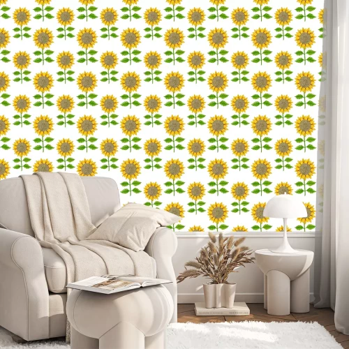 Tapete Sunflower watercolor seamless pattern on a white background.