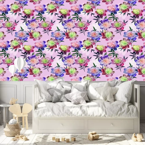 Tapete Ausdrucksstarke rosa-blaue Pfingstrosen