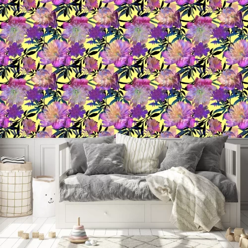 Tapete Intensives Pfingstrosenfilet in gelbem Kontrast