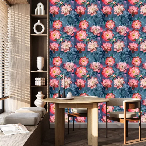 Tapete Pfingstrosen in Blau