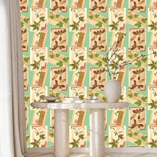 Tapete Vintage-Grafiken in Pflanzen