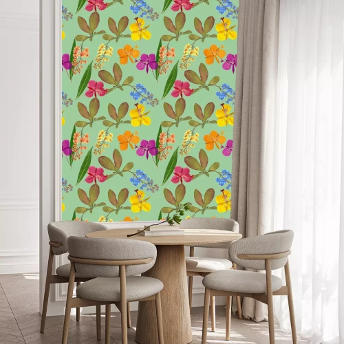 Tapete Berberitze und Weidenröschen auf blauem Grund