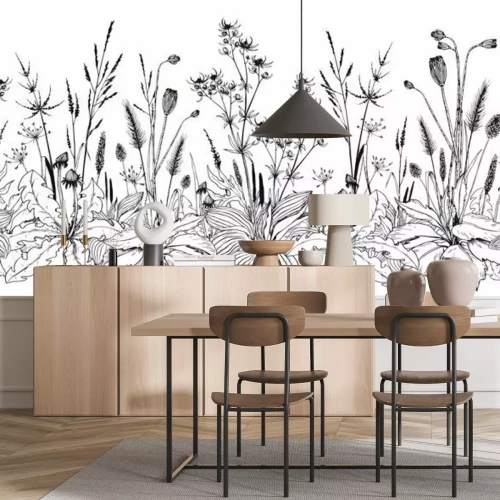 Sticker Seamless horizontal background with wild herbs and flowers.