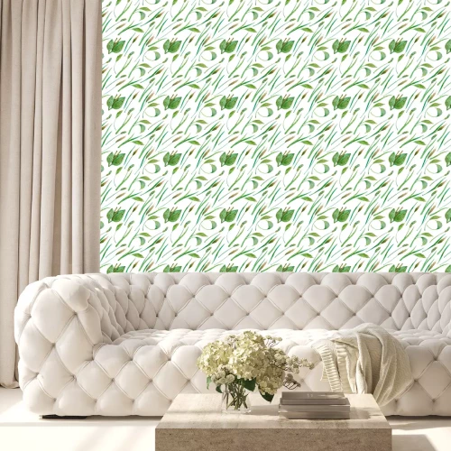 Tapete Wilde grüne Blätter im Wind