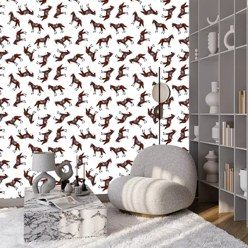 Tapete Pferde stehen in blauen Accessoires