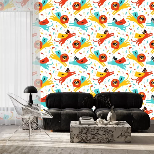 Tapete Löwen und Panther als Superhelden