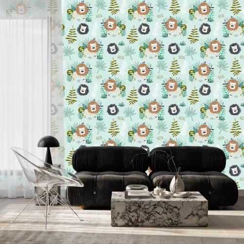 Tapete König der Löwen unter tropischen Blättern