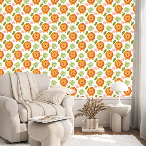 Tapete Löwen und tropische Pflanzen auf weißem Hintergrund