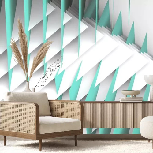 Sticker Abstrakte 3d-Konstruktion mit weißen und türkisfarbenen Elementen