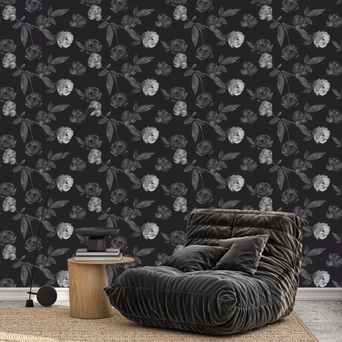 Tapete Elegantes Muster aus grauen Rosen