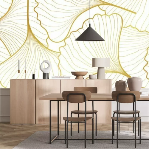 Sticker Luxury Gold Ginkgo line arts Background design vector.