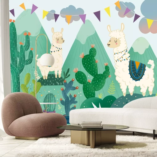 Fototapete Lamas in den Bergen