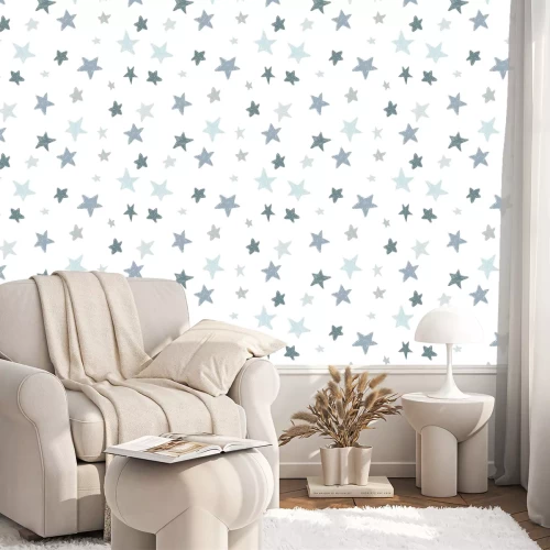 Tapete Vector kids pattern with doodle textured stars. Vector seamless background, black, gray, white, scandinavian style