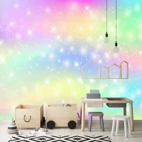 Fototapete Regenbogenhintergrund mit Sternen und Blasen