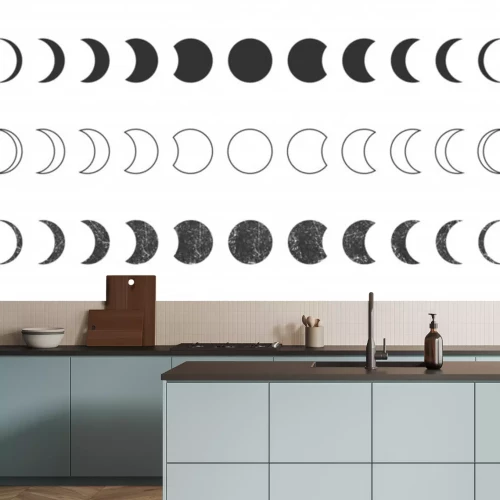 Sticker Schwarz-Weiß-Grafiken, die die Mondphasen darstellen