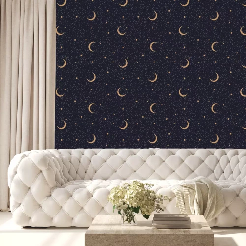 Tapete Minimalistic seamless abstract pattern with starry sky and moon on a dark background