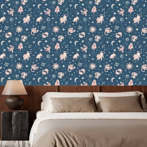 Tapete Space Galaxy constellation seamless pattern print could be used for textile, zodiac star yoga mat, phone case