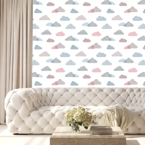 Tapete Seamless pattern with doodle clouds in trendy pastel colors