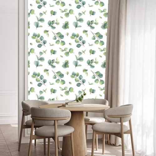 Tapete Watercolor vector hand painted seamless pattern with green eucalyptus leaves.