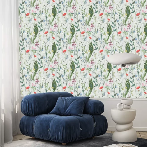 Tapete Kräuter und bunte Wildblumen