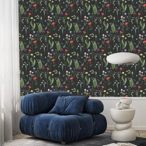 Tapete Kräuter und Wildblumen auf dunklem Hintergrund