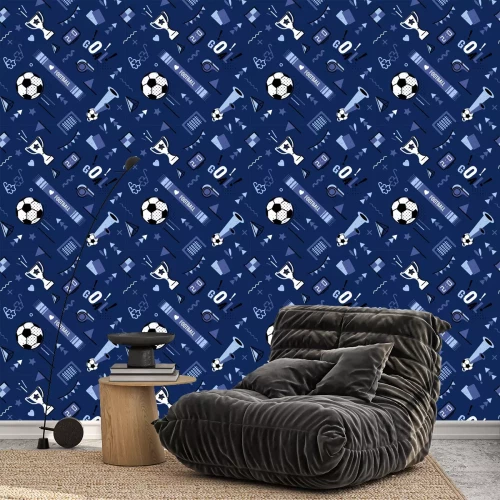 Tapete Soccer/football abstract background in 80s memphis style. Seamless memphis pattern for posers and cards. Vector illustration