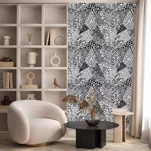 Tapete Gemischtes Muster Zebrastreifen Leopardentupfen und Schlangenmuster