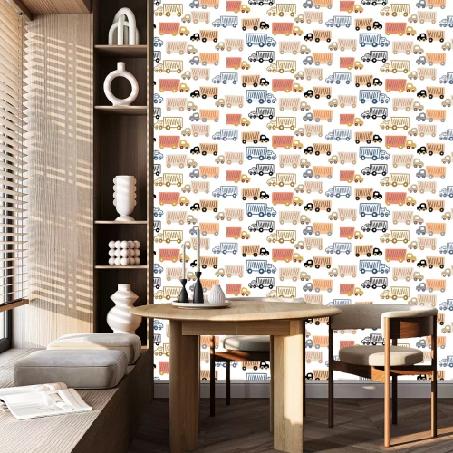 Tapete seamless pattern with toy trucks, kids pattern