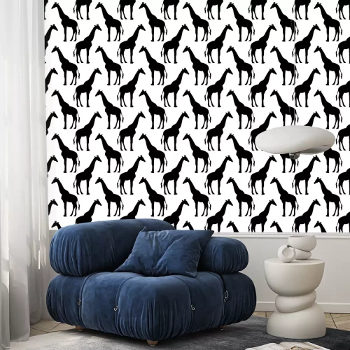Tapete Minimalistisches nahtloses Muster mit schwarz-weißen Giraffen