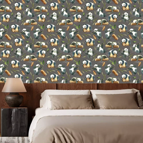 Tapete Aquarell-Pandas mit Bambus